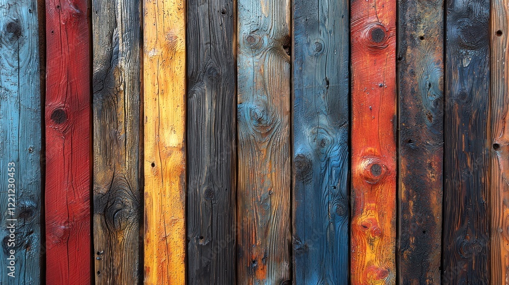 Vibrant Hues of Rustic Wooden Planks: A Colorful Texture Background Vibrant Hues of Rustic Wooden Planks: A Colorful Texture Background