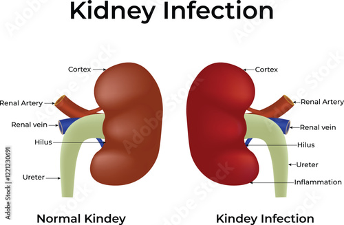 Kidney Infection Normal vs Infected Kidney Design Vector Illustration