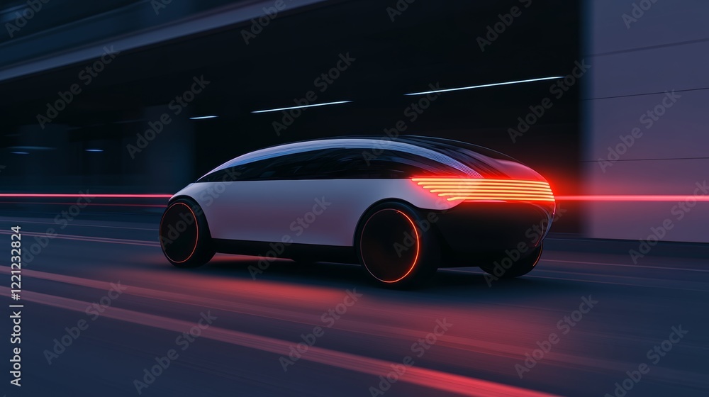 Autonomous electric vehicle with glowing wheels driving through an AI-powered futuristic city 7 Autonomous electric vehicle with glowing wheels driving through an AI-powered futuristic city 7