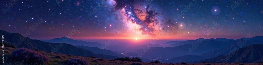 Fototapeta premium Sparkling starry expanse above vast landscape, stars, mountains