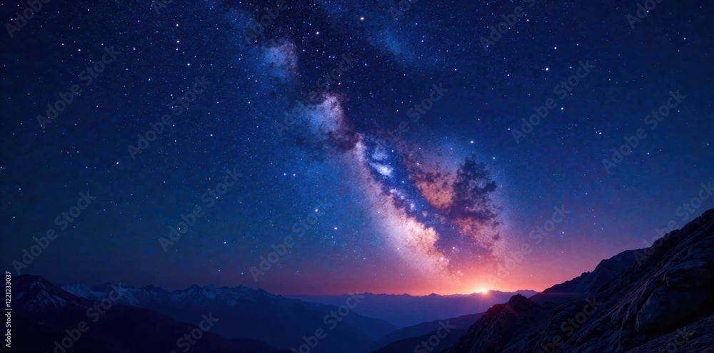 Naklejka premium Sparkling stars in the night sky, dark, galaxy