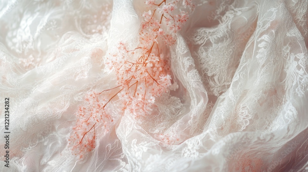 Fototapeta premium Intricate floral lace fabric composition background
