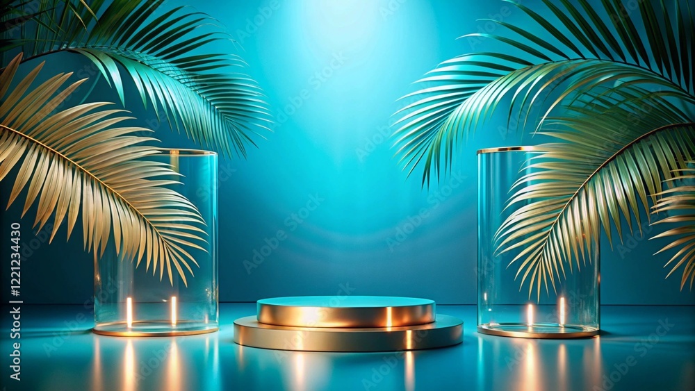 Product mockup templet, Golden luxury empty podium Illustration