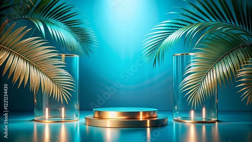 Obraz na płótnie Product mockup templet, Golden luxury empty podium Illustration w salonie