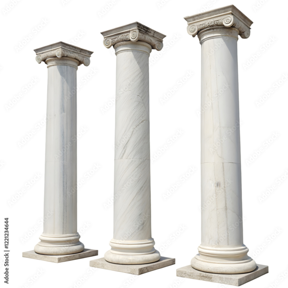 three white columns standing in a row on transparent background three white columns standing in a row on transparent background