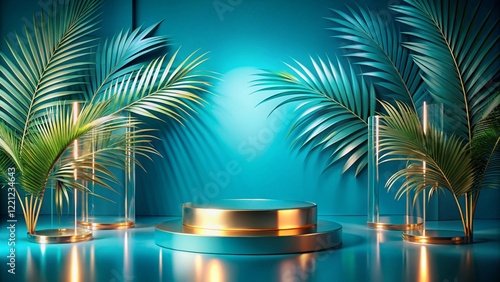 Obraz na płótnie Product mockup templet, Golden luxury empty podium Illustration w salonie