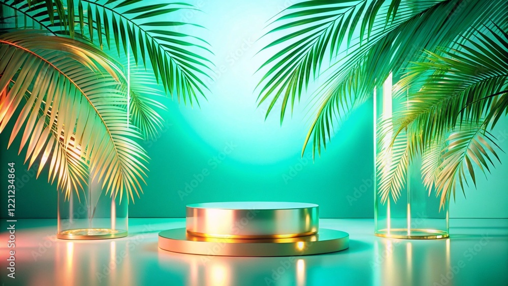 Product mockup templet, Golden luxury empty podium Illustration