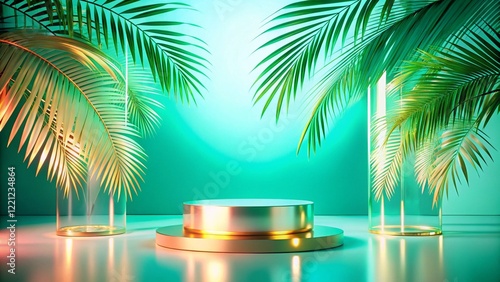 Obraz na płótnie Product mockup templet, Golden luxury empty podium Illustration w salonie