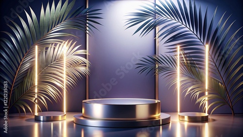 Obraz na płótnie Product mockup templet, Golden luxury empty podium Illustration w salonie