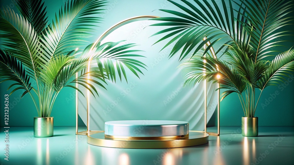 Product mockup templet, Golden luxury empty podium Illustration