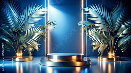 Obraz na płótnie Product mockup templet, Golden luxury empty podium Illustration w salonie