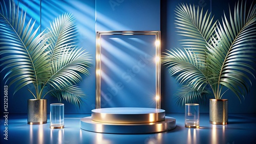 Product mockup templet, Golden luxury empty podium Illustration