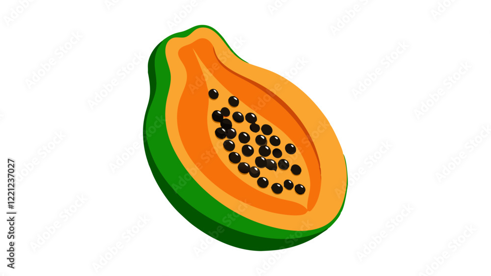 Half Papaya with Orange Flesh and Black Seeds Illustration Half Papaya with Orange Flesh and Black Seeds Illustration