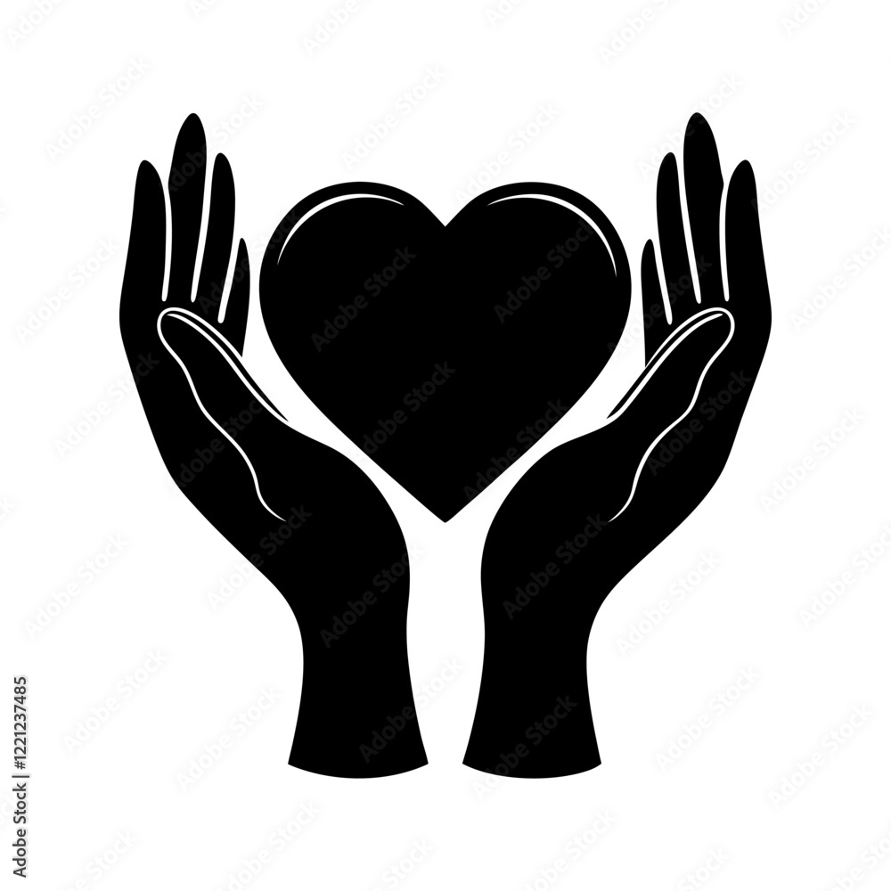 Obraz premium Silhouette of Two Hands Holding a Heart Symbolizing Care and Love