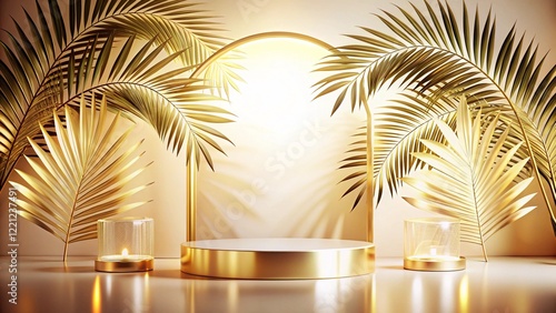 Obraz na płótnie Product mockup templet, Golden luxury empty podium Illustration w salonie