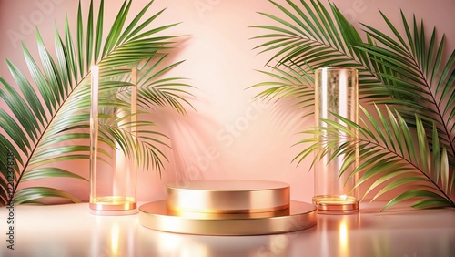 Obraz na płótnie Product mockup templet, Golden luxury empty podium Illustration w salonie