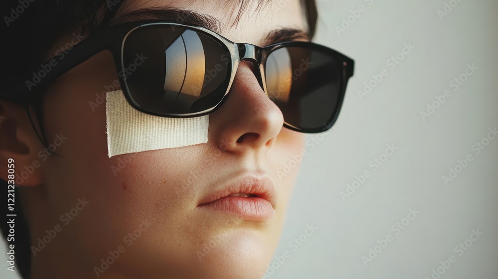 Person with Sunglasses and Bandage on Face Person with Sunglasses and Bandage on Face