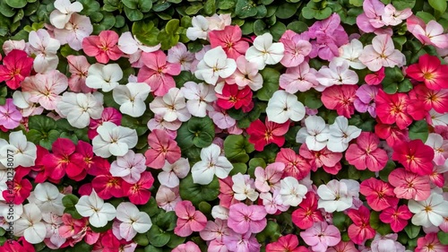 Colorful display of mixed begonias blooming in a garden bed during springtime sunshine