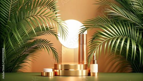 Obraz na płótnie Product mockup templet, Golden luxury empty podium Illustration w salonie