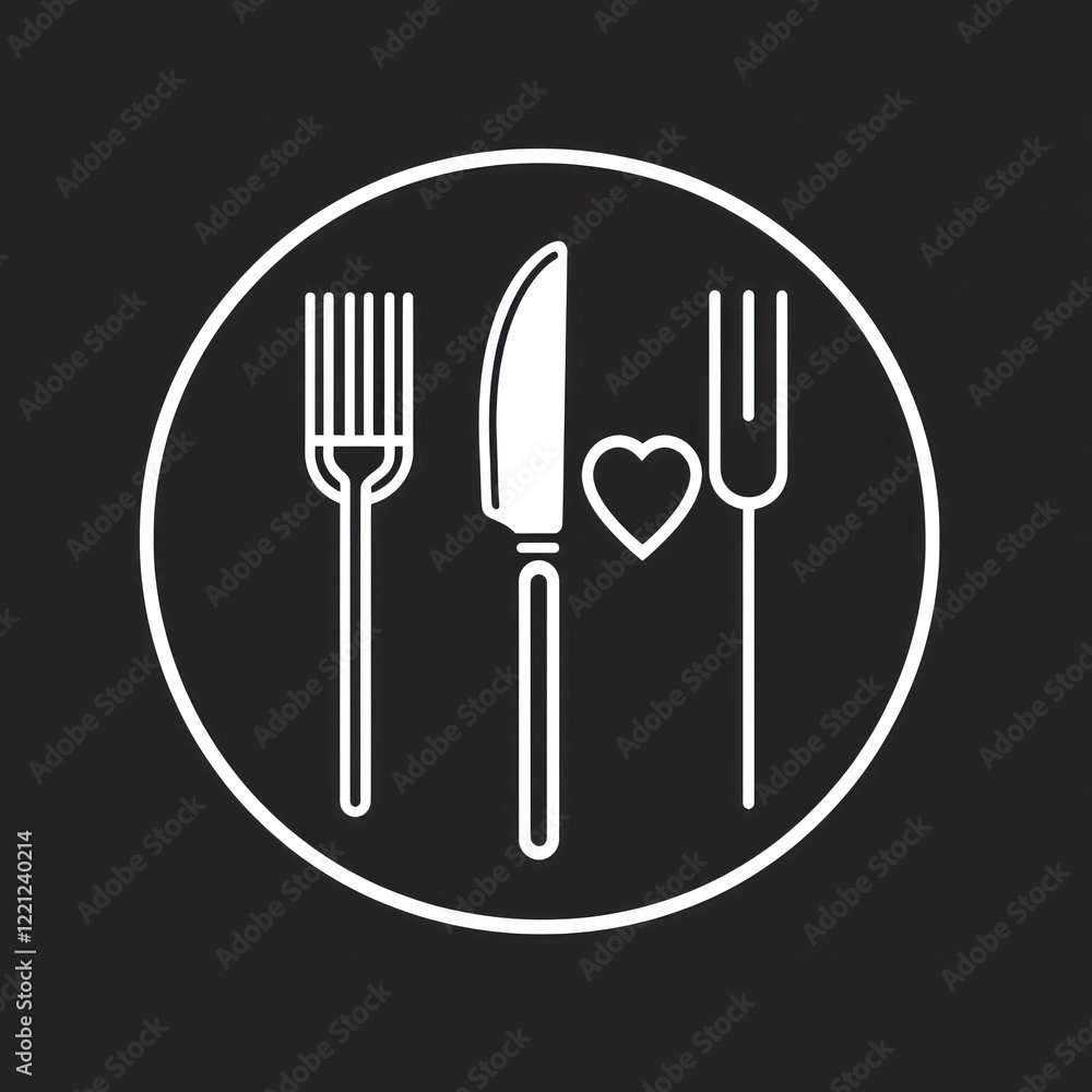Simple plate with knife, fork, and heart. Restaurant icon. Possible use Stock image Simple plate with knife, fork, and heart. Restaurant icon. Possible use Stock image
