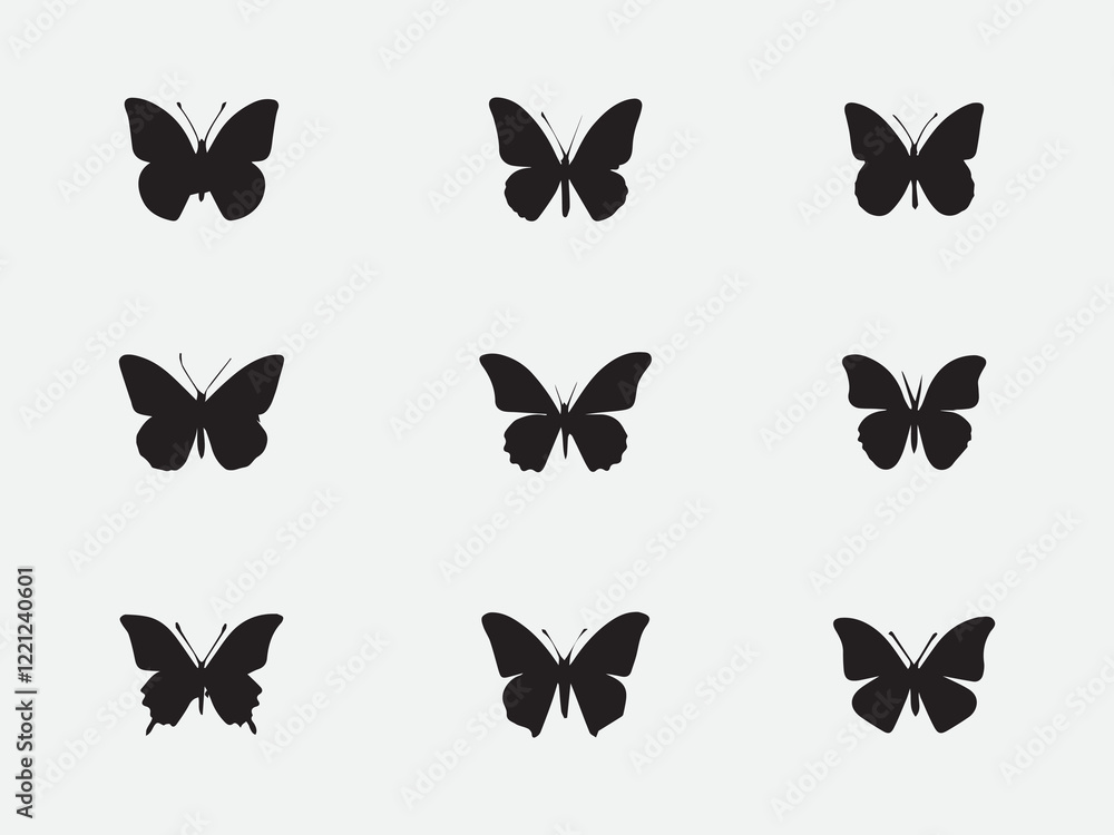 Set of Elegant Butterfly Silhouette Art Designs Set of Elegant Butterfly Silhouette Art Designs