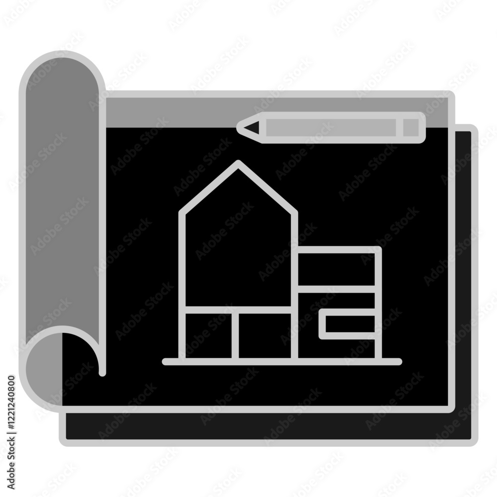 illustration of a house Tracing Paper architecture icons monochrome color illustration of a house Tracing Paper architecture icons monochrome color