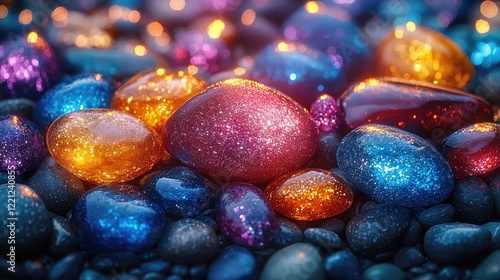 A vibrant assortment of colorful pebbles and stones, photo