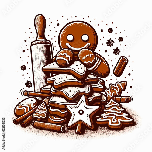 cookies with rolling pin christmas funny vector illustration