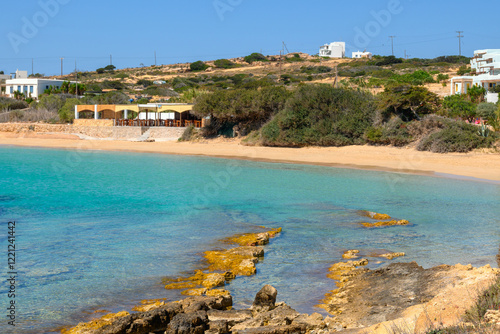 Finikas beach with very fine sand and clear water. Ano Koufonisi island. Small Cyclades, Greece