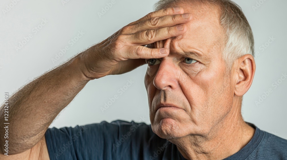Obraz premium Concerned senior man with hand on forehead