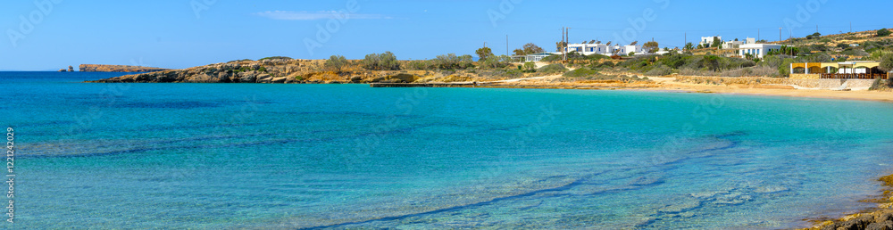 Finikas beach with very fine sand and clear water. Ano Koufonisi island. Small Cyclades, Greece