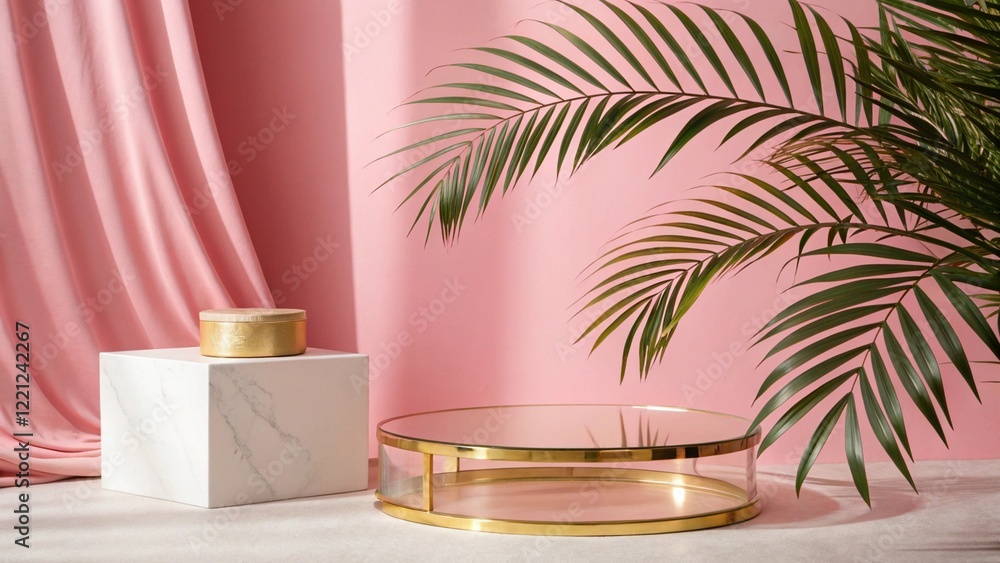 Product mockup templet, Golden luxury empty podium Illustration