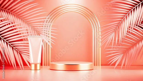 Obraz na płótnie Product mockup templet, Golden luxury empty podium Illustration w salonie