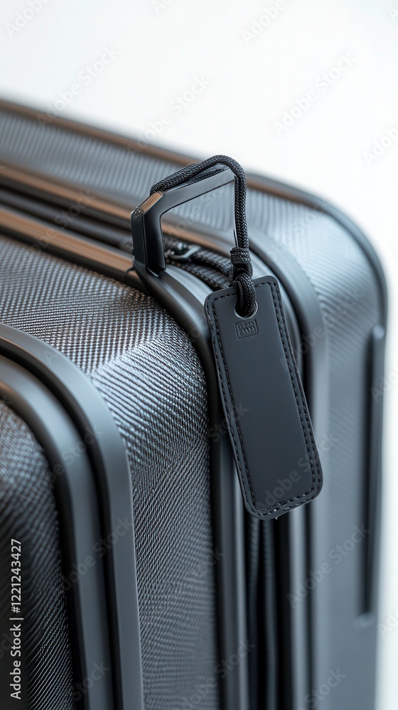 Obraz premium Close-up View of a Suitcase Handle With a Travel Tag Against a White Background. Generative AI