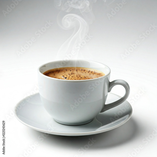 Frisch gebrühte Tasse Kaffe vor weißem Hintergrund