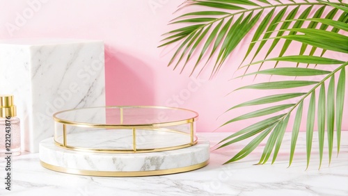 Obraz na płótnie Product mockup templet, Golden luxury empty podium Illustration w salonie