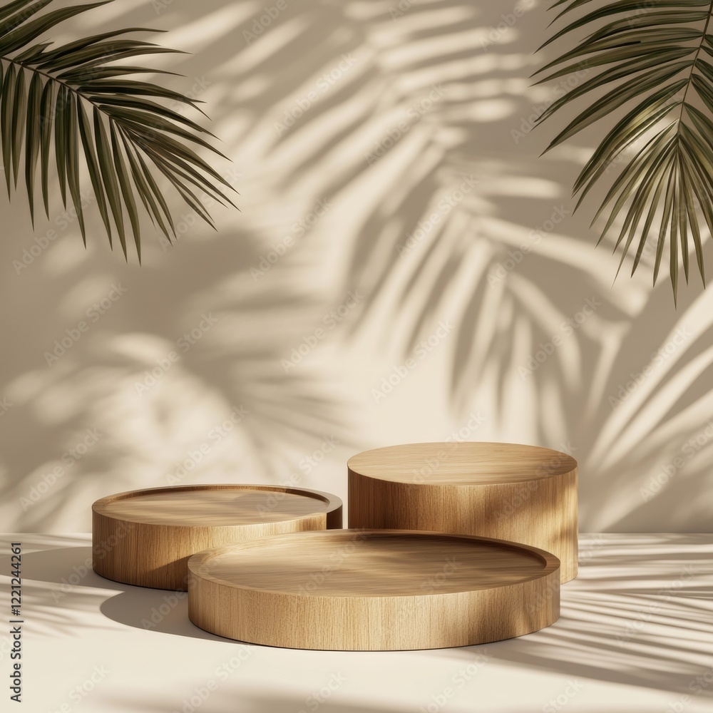 3d render of podium for product display with palm leaves shadows. 3d render of podium for product display with palm leaves shadows.