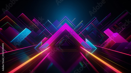 Futuristic Neon Abstract Background with Geometric Shapes