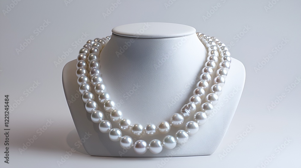 Elegant pearl necklace, studio shot, jewelry display, luxury