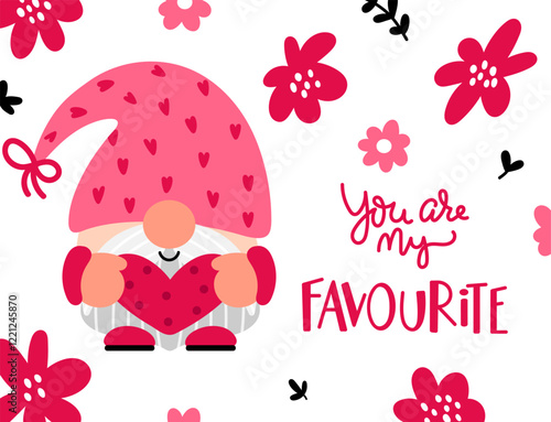 Cute cartoon gnome with heart