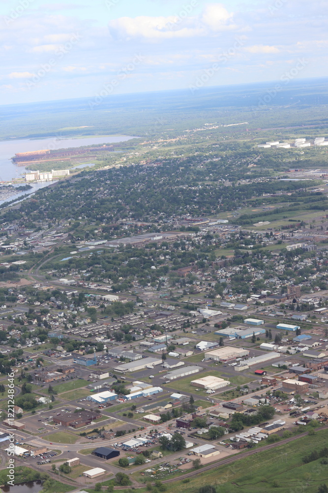 Aerial view of the city of Duluth in northern Minnesota on Lake Superior. 