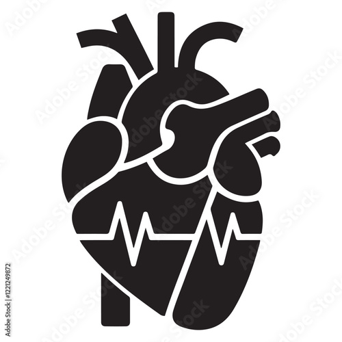 Anatomical heart vector silhouette icon. heartbeat, cardiovascular, anatomy, medical, health, cardiology illustration, biology, organ, human heart collection