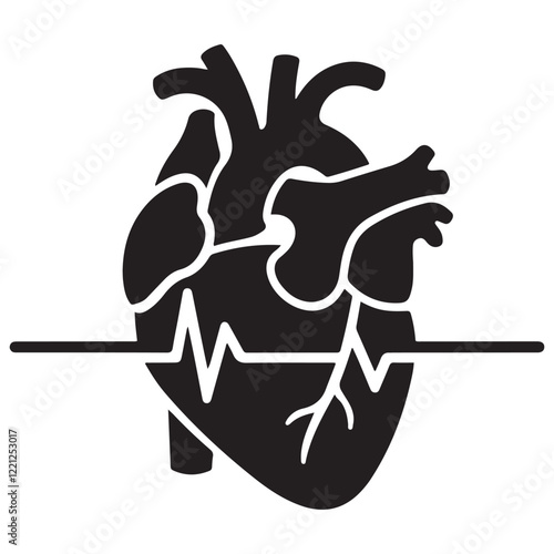 Anatomical heart vector silhouette icon. heartbeat, cardiovascular, anatomy, medical, health, cardiology illustration, biology, organ, human heart collection