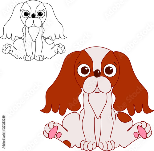 A cartoon cute dog graphic line illustration isolated character Cavalier king Charles Spaniel vector