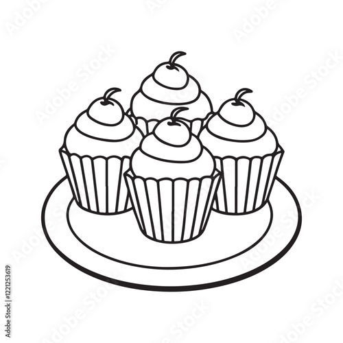 Girl and Groovy: Bold and Easy Coloring Page, Line art, Balck and white Image, Drawing, cupcake Coloring page