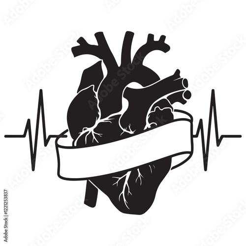 Anatomical heart vector silhouette icon. heartbeat, cardiovascular, anatomy, medical, health, cardiology illustration, biology, organ, human heart collection