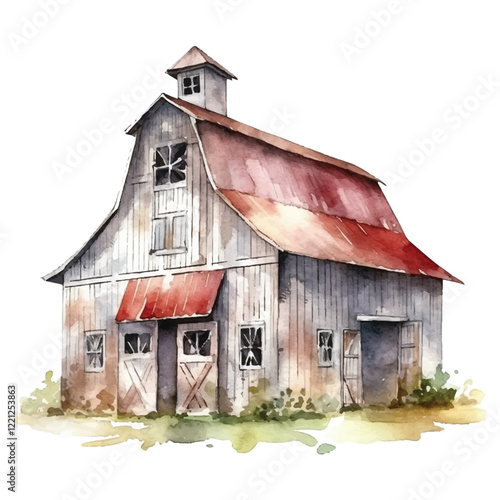 watercolors A rustic barn illustration for kids book illustration