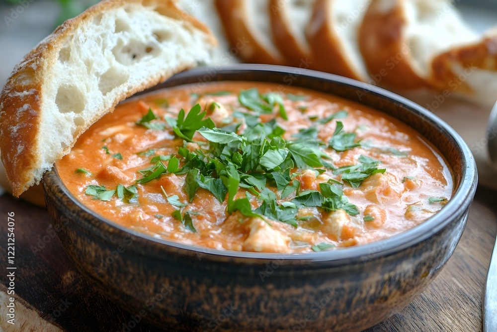 Delicious Creamy Tomato Soup Recipe with Fresh Parsley and Crusty Bread Bowl Perfect for a Cozy Autumn Dinner Enjoy Warm Comfort Food eat meal meal Delicious Creamy Tomato Soup Recipe with Fresh Parsley and Crusty Bread Bowl Perfect for a Cozy Autumn Dinner Enjoy Warm Comfort Food eat meal meal
