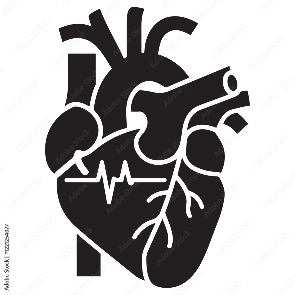 Fototapeta premium Anatomical heart vector silhouette icon. heartbeat, cardiovascular, anatomy, medical, health, cardiology illustration, biology, organ, human heart collection