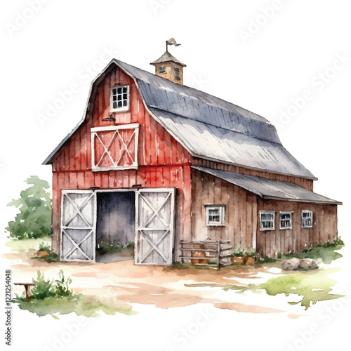 watercolors A rustic barn illustration for kids book illustration